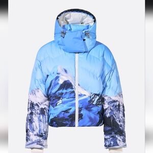 Perfect Moment Mountain Puffer Ski Jacket Blue Ski Lift Print Landscape Polar